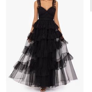 Mesh Tiered Ruffle Sleeveless Gown, Betsy & Adam